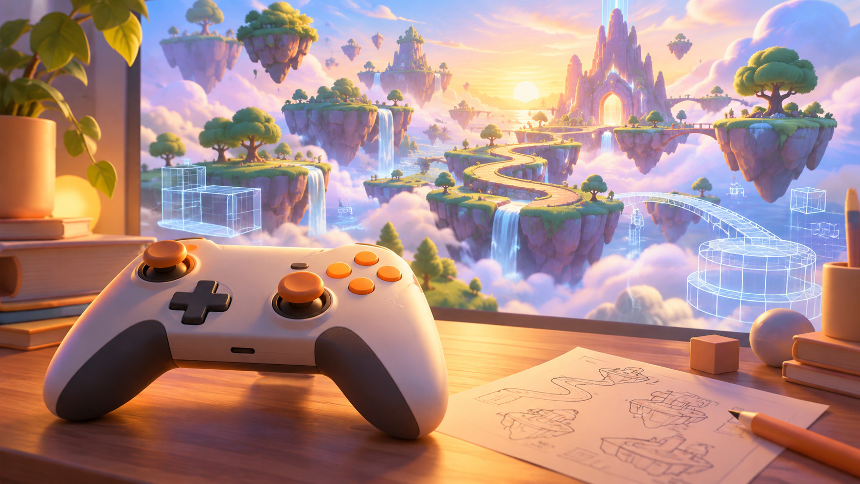 Concept illustration of console game development